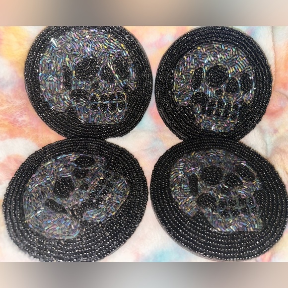 Iridescent Skull Beaded Coasters - set of 4 - Picture 7 of 8